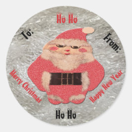 Ho Ho Santa Ivory Glitzer Runder Aufkleber