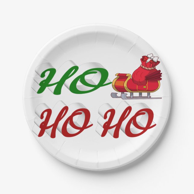 Ho Ho Santa Sleigh Rot-Grün-Drehbuch Weihnachten Pappteller (Vorderseite)