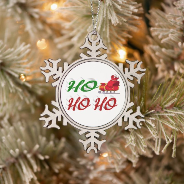 Ho Ho Santa Sleigh Rot-Grün-Skript Schneeflocken Zinn-Ornament (Baum)