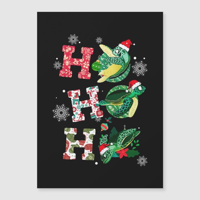 Ho Ho Santa Turtles Weihnachtsdekor Magnetkarte (Vorderseite)