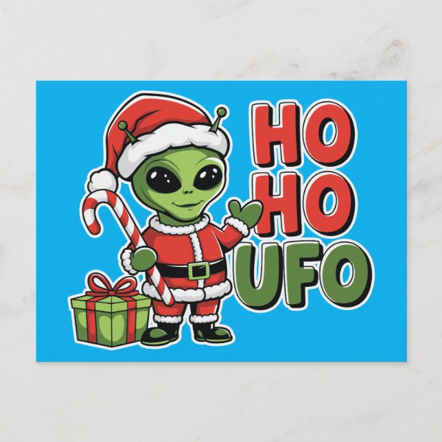 Ho Ho UFO Feiertagspostkarte (Vorderseite)