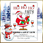 Ho Ho Weihnachten Einladung<br><div class="desc">Dieser fröhliche Weihnachtsmann lädt Ihre Gäste zu Ihrer Weihnachtsfeier ein, Weingläser in der Hand, er ist bereit zum Party. Niedlicher Satz sagt: "Ich träume von einem Weißen Weihnachten, aber wenn das Weiße ausgeht, trinke ich das Rote"</div>