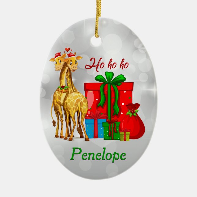 Ho Ho Weihnachten Giraffen Keramik Ornament (Vorne)