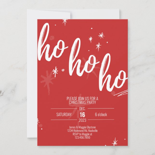 Ho Ho Weihnachten Party Einladung Modernes Rot (Vorderseite)