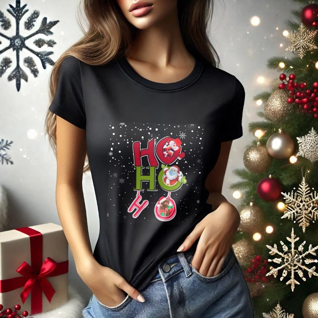 HO HO Weihnachten schwarzer lustiger T - Shirt (Von Creator hochgeladen)