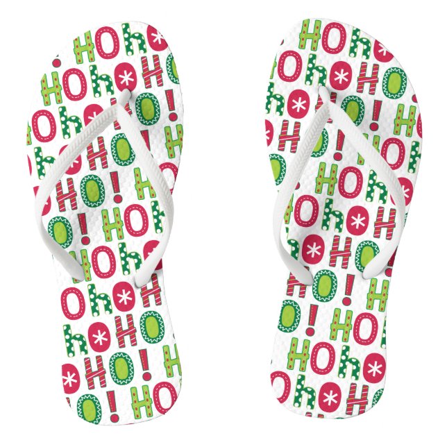 Ho Ho Weihnachten Spaß Modern Red Green Pattern Flip Flops (Fußbett)