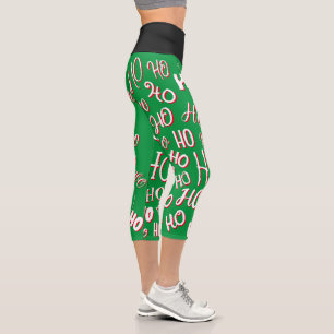 HO HO Weihnachts-Textmuster weiß grün rot Capri Leggings