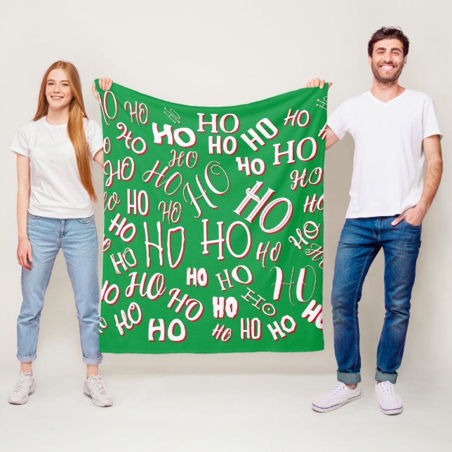HO HO Weihnachts-Textmuster weiß grün rot Fleecedecke (Beispiel)