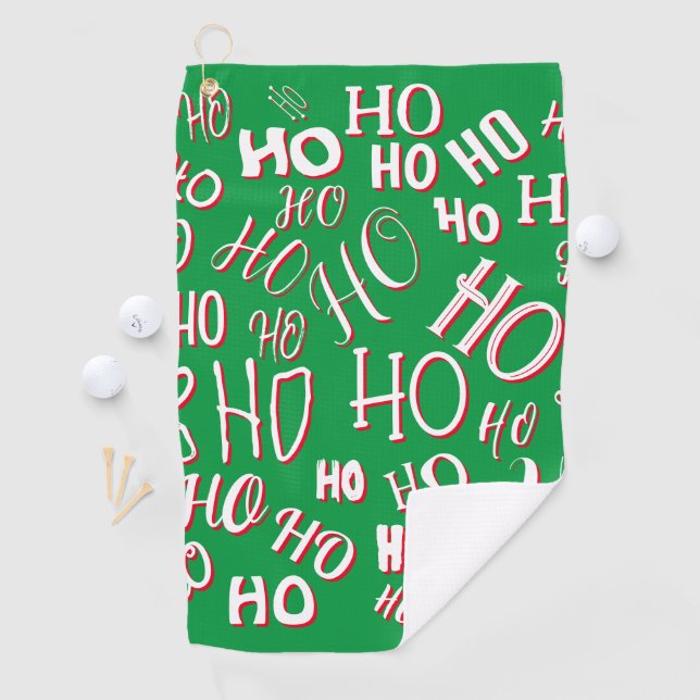 HO HO Weihnachts-Textmuster weiß grün rot Golfhandtuch (Insitu)