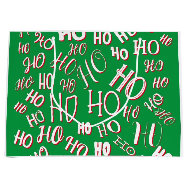 HO HO Weihnachts-Textmuster weiß grün rot Große Geschenktüte (Vorderseite)