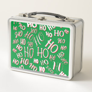 HO HO Weihnachts-Textmuster weiß grün rot Metall Brotdose