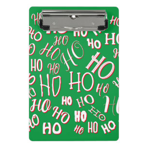 HO HO Weihnachts-Textmuster weiß grün rot Mini Klemmbrett