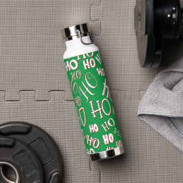 HO HO Weihnachts-Textmuster weiß grün rot Trinkflasche