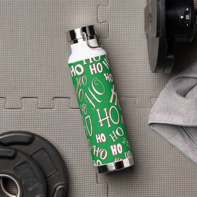 HO HO Weihnachts-Textmuster weiß grün rot Trinkflasche (Fitnessstudio)