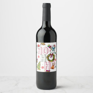 HO HO Weihnachtsflasche Doodle Art Weinetikett