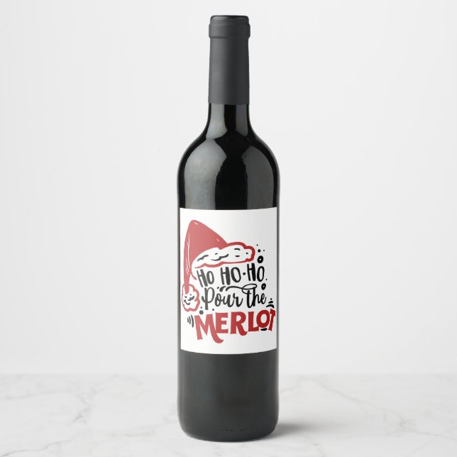 Ho Ho Weihnachtsmannmütze Merlot Fun Wein Weinetikett (Vorderseite)