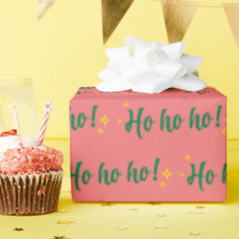 Ho Ho Whimsical Schriftart Golden Stars Pink Weihn Geschenkpapier