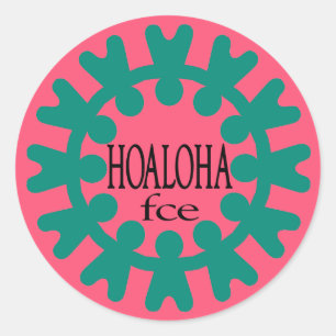Hoaloha Aquamarin auf rosa Rundkleber Runder Aufkleber