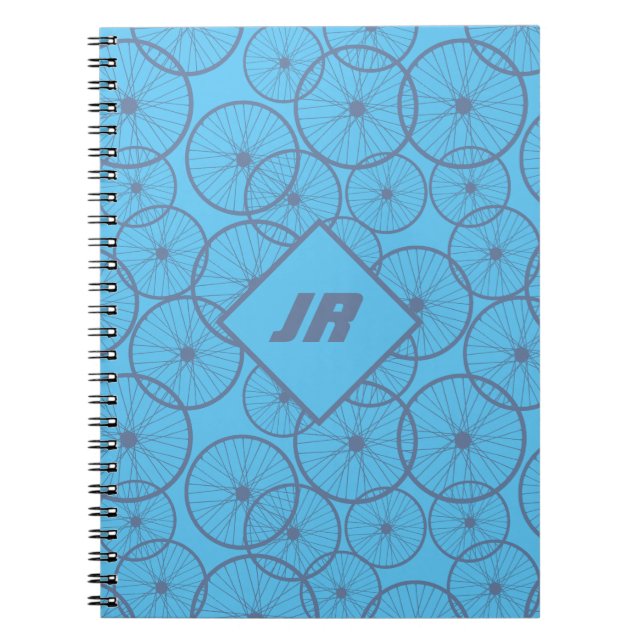 Hobbie Cyclist Bike Wheels Blue Mit Monogramm Notizblock (Vorderseite)