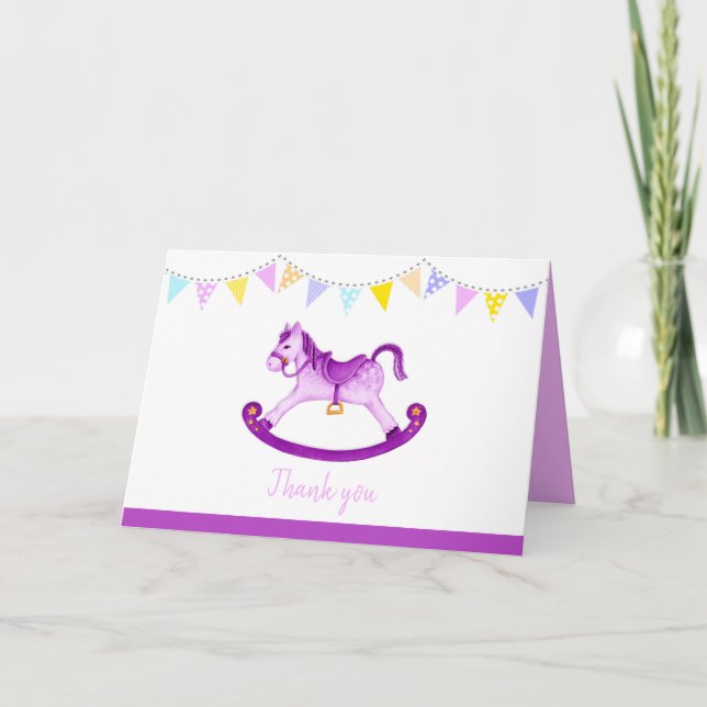 Hobby cheval baby shower tardif carte de remerciem (Devant)