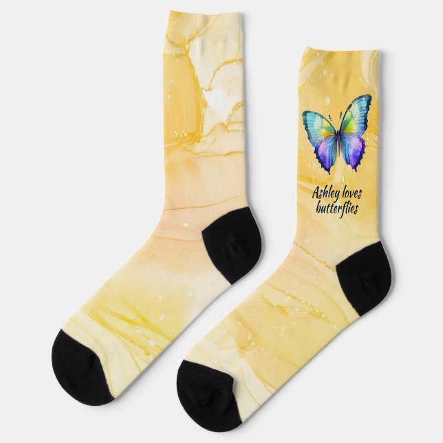 Hobby socks, Love watercolor butterfly Socken (Linkes Detail)