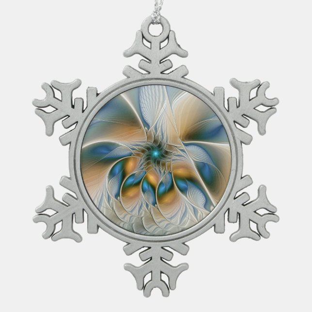 Hoch aufragende, Abstrakte Fantasy Fraktal Art mit Schneeflocken Zinn-Ornament (Vorderseite)