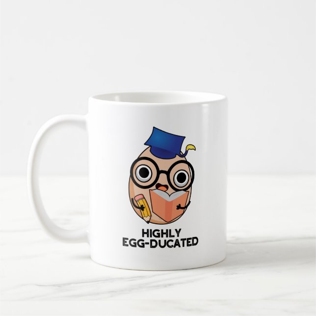 Hoch eiserner Funny Educated Egg Pun Kaffeetasse (Links)