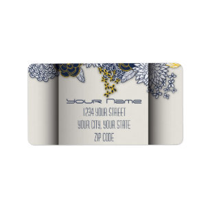 Hoch entwickelte Navy und Yellow Floral Address La Adressaufkleber