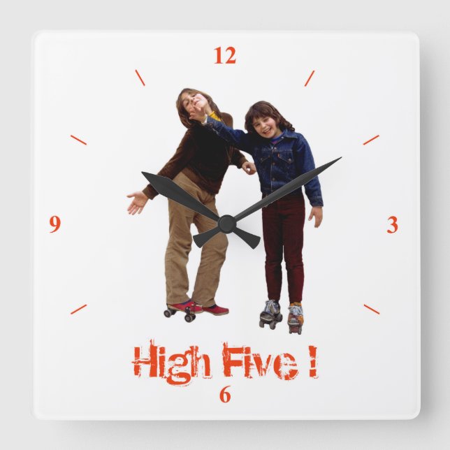 Hoch fünf! quadratische wanduhr (Vorderseite)
