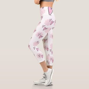 Hoch geschnittene Capri-Hose Pink Hearts  Capri Leggings