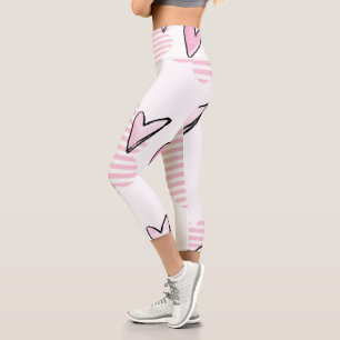 Hoch geschnittene Capri-Hose Pink Hearts Capri Leggings