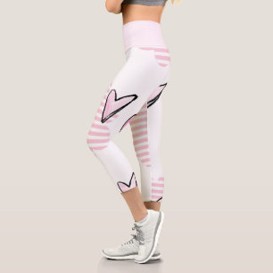 Hoch geschnittene Capri-Rose Herzen Capri Leggings