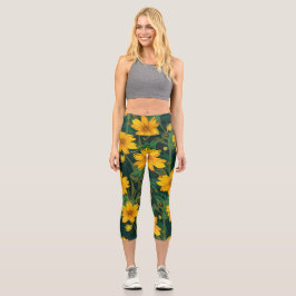 Hoch geschnittene Floral Capri Leggings