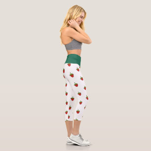 Hoch geschnittene Yoga-Capris, Grün-Strawberry-Wei Capri Leggings