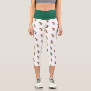 Hoch geschnittene Yoga-Capris, grüner Clown weiße  Capri Leggings