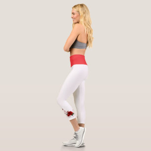 Hoch geschnittene Yoga-Capris, rote Rose weiße Unt Capri Leggings