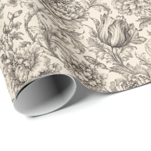 Hochdetaillierte viktorianische botanische Gravur Geschenkpapier