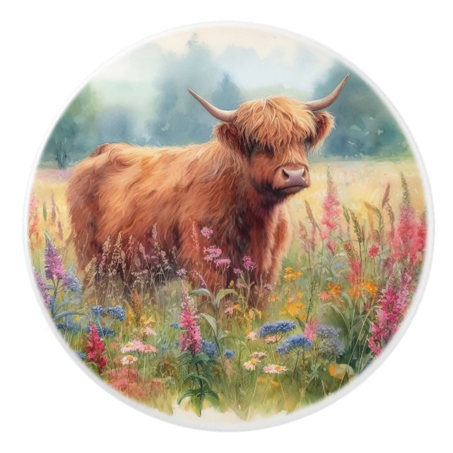 Hochfarbiges Feld für die Wildblume von Kühen Keramikknauf (Vorderseite)