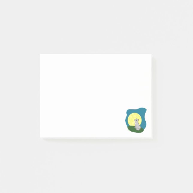 Hochfliegende Traum-niedlicher schäbiger Wolf mit Post-it Klebezettel (Vorderseite)