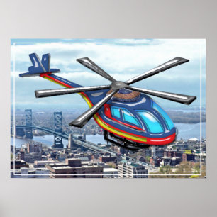 Hochfliegender Hubschrauber über Autobahnen Poster