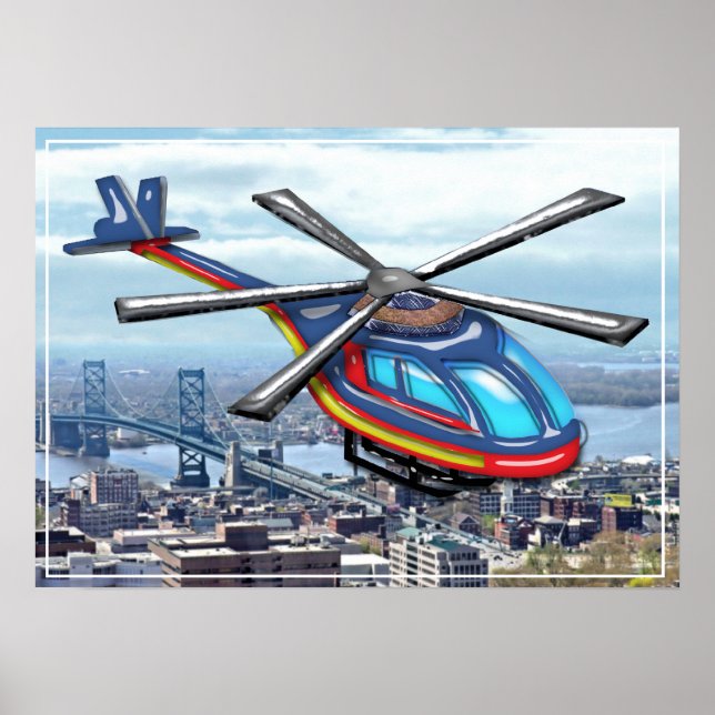 Hochfliegender Hubschrauber über Autobahnen Poster (Vorne)