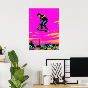 Hochfliegender Stunt - Scooter-Fahrer Poster