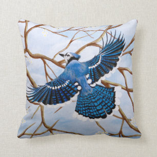 Hochfliegendes blaues Jay Kissen