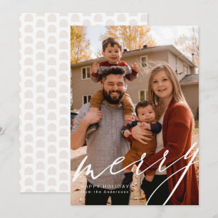 Hochformat mit „Merry“ in Schrift Feiertagskarte