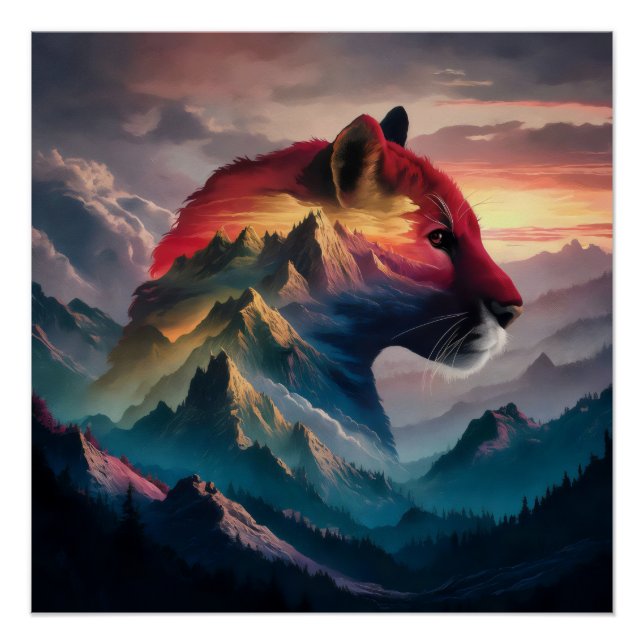 Hochgebirge Silhouette Puma Sunset Poster (Vorderseite)