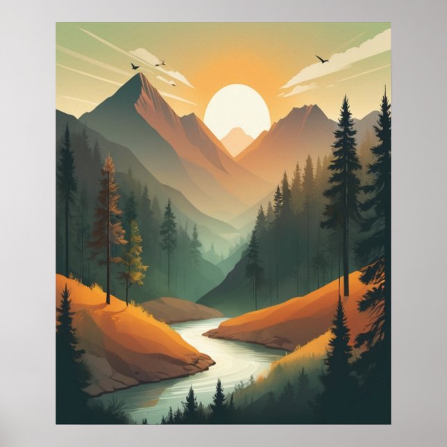 HochgebirgsIllustration: Detaillierte Landschaft Poster (Vorne)