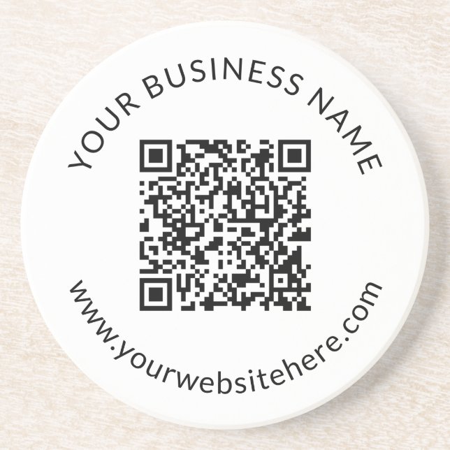 Hochgeladene QR-Codevorlage mit bearbeitbarem Text Getränkeuntersetzer (Vorne)