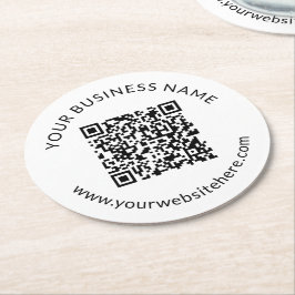 Hochgeladene QR-Codevorlage mit bearbeitbarem Text Runder Pappuntersetzer