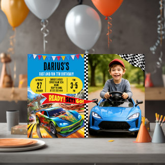 Hochgeschwindigkeits-Autothema für Jungen Party mi Einladung