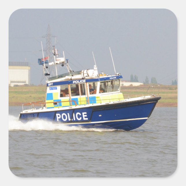 Hochgeschwindigkeits-Polizeiboot Quadratischer Aufkleber (Vorderseite)